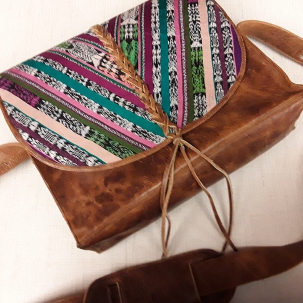 Tribal Boho Leather Fringe Rainbow Purse Crossbody